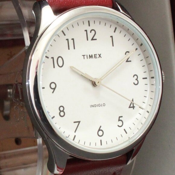 Times Ladies Easy Reader Quartz Watch Burgundy Strap 32mm - Picture 11 of 12